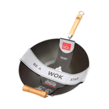 Dexam School Of Wok 14 Inch/36cm Pre-Seasoned Carbon Steel Wok - Black