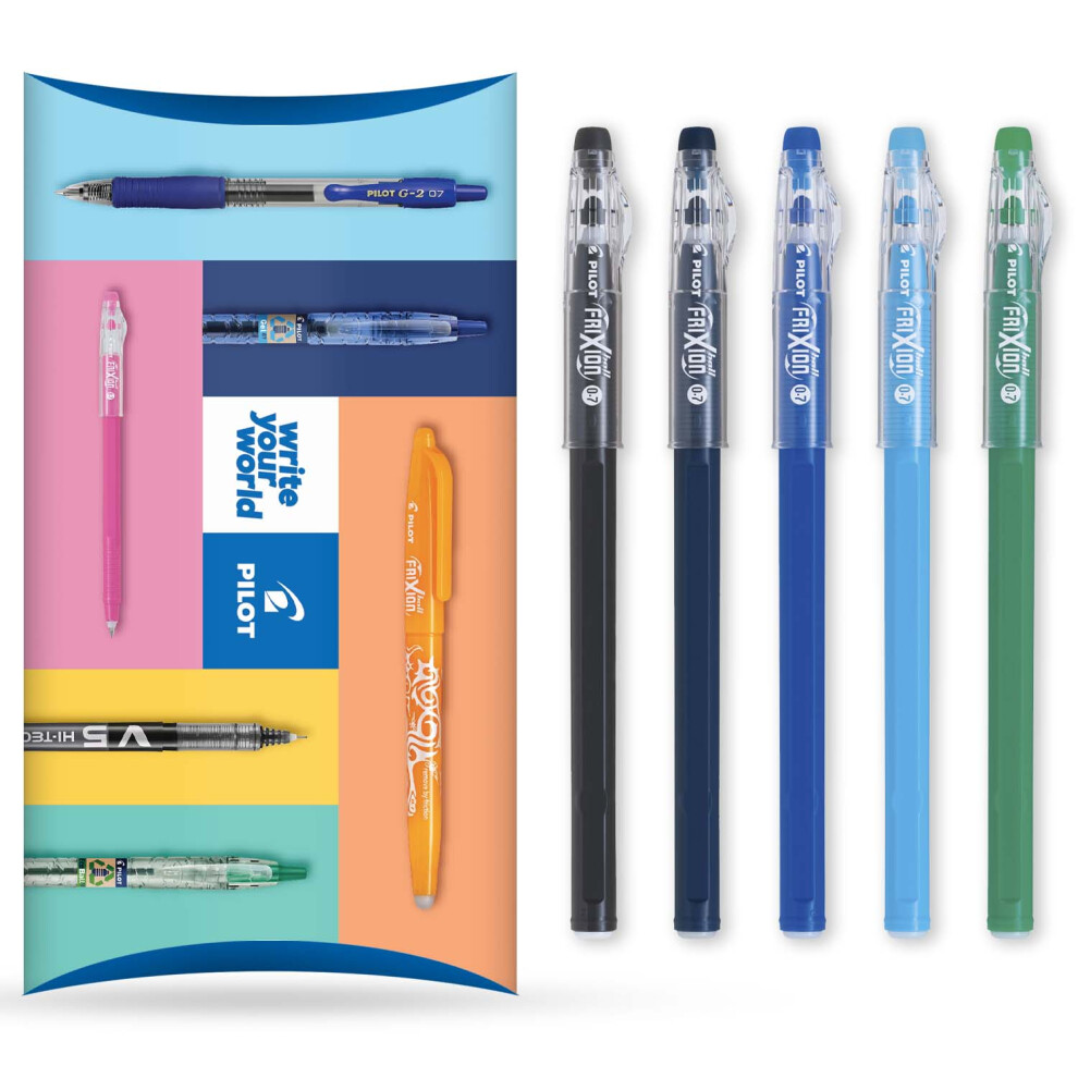 (Cool Tones, Wallet of 5) Pilot FriXion Ball Stick 07- 0.7mm Nib Tip - Erasable Gel Ink Pens