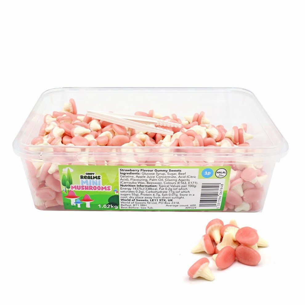 Phoenix Candy Realms Mini Mushrooms 1.02Kg Tub - Delicious Sweet Snack