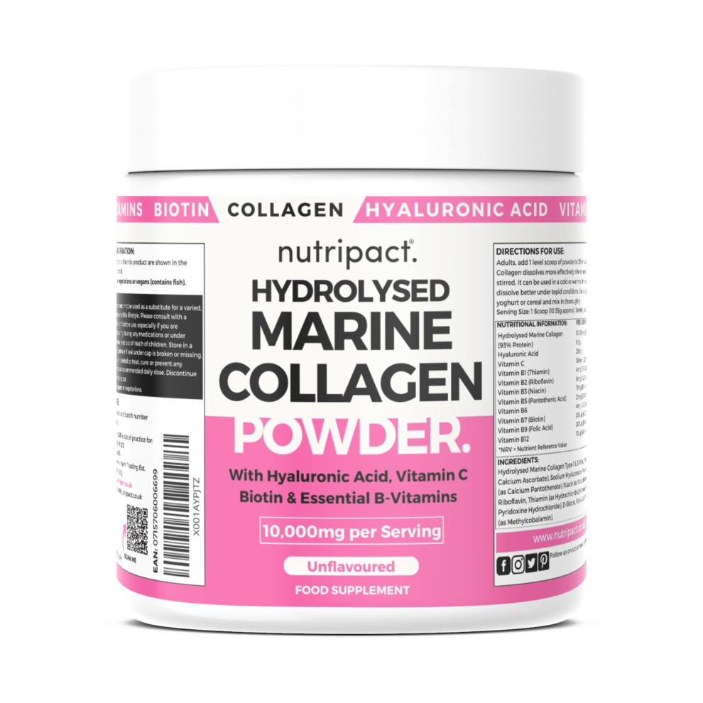 Marine Collagen Powder 10,000mg with Hyaluronic Acid, Vitamin C+