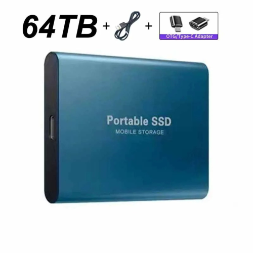 (Blue 64TB) External Hard Drive Portable Shockproof Mobile SSD