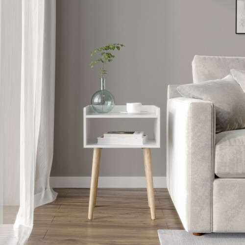 URBN Living (White) Modern Bedside Table Storage Display Unit with 2 Shelves & Solid Pinewood Legs 2
