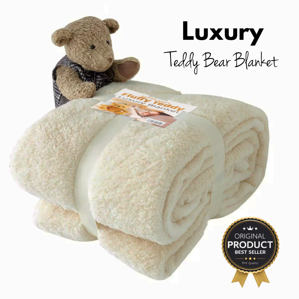 (King, Cream) Luxurious Teddy Bear Fleece Throws Soft & Cozy Blanket Double & King Sizes