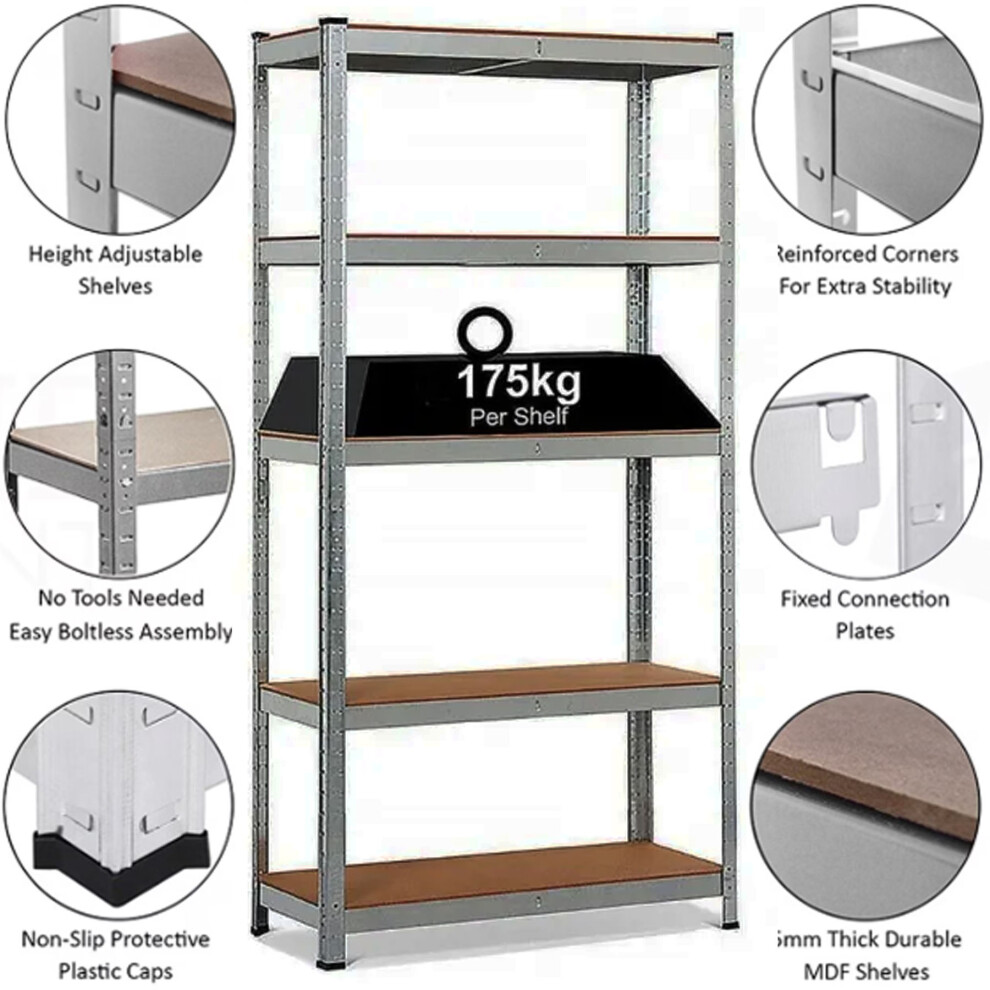 5 Tier Heavy Duty Shelving Rack Racking Garage Shelf Storage Unit
