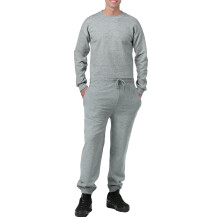 (Grey, 2XL) Mens Full Tracksuit Crew Neck Sweater Gym Jumper