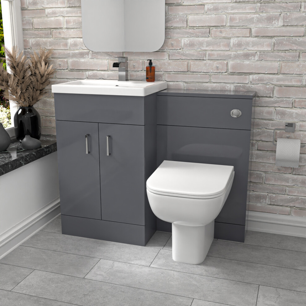 Nes Home 1000mm Grey Freestanding Basin Vanity Unit & Back To Wall Toilet