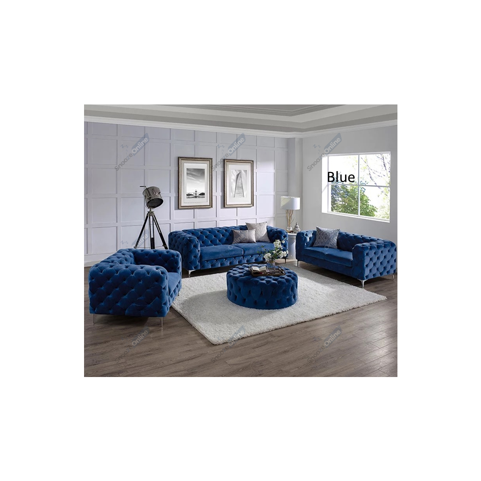 (3+2 Seater Sofa, Royal Blue) SNOOZE ONLINE  Monaco 3 and 2 Seater Sofa Sets Corner Sofas For Living Room Upholstered Plush Fabric 3 Seater Velvet Sofas