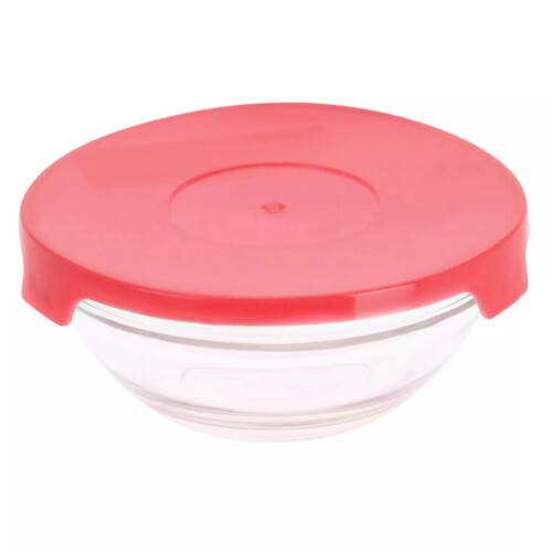 (Bright Red) 5pcs Glass Bowls Food Storage with Colour Lids Kitchen Stackable Container Set