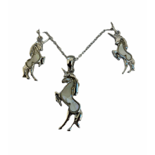Tide Jewellery Inlaid Paua Shell Unicorn Dangle Drop Earrings & Necklace Set