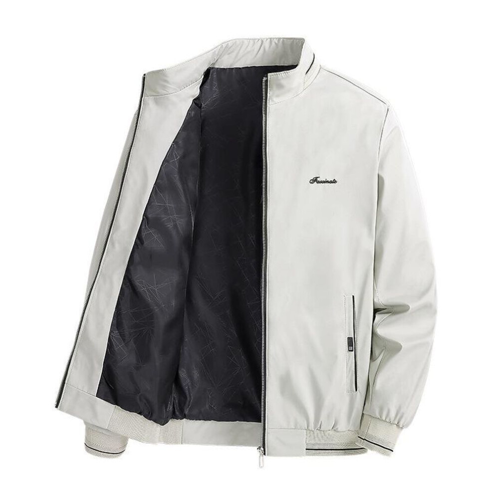 (white, 7XL) Stand Up Collar Jacket for Men&apos;s Stand Up Collar Business Casual Solid Color Oversized Jacket