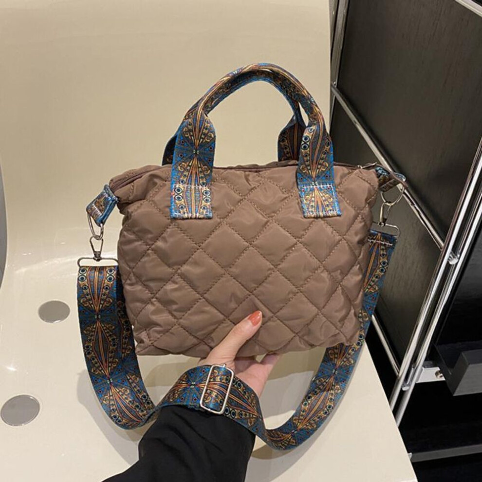 (coffee, 22.5x10.5x19.5cm) Yogodlns Design Lingge Quilted Padded Large Tote Nylon Women Handbags Luxury Design Shoulder Crossbody Bags Shopper Bag
