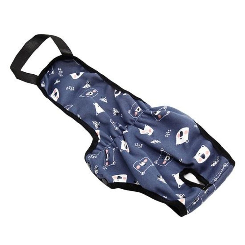 (M, blue) Pet Menstrual Pants Reusable Waterproof Dog Diaper Strap Briefs Cartoon Pattern Female Sanitary Panties Shorts With Snap Button