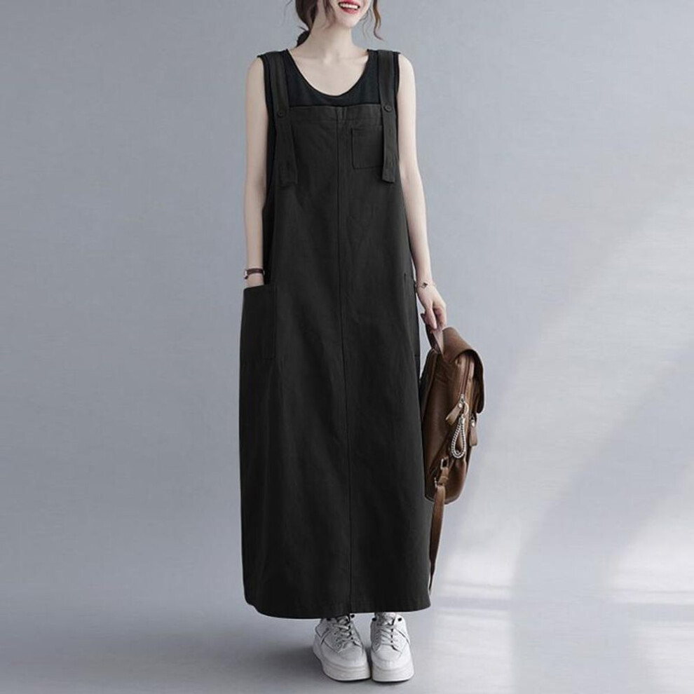 (black, S) ZANZEA Women Casual Square Collar Sleeveless Straps Overalls Dress
