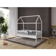 Heim Junior Bed 160x80cm - Modern Pine Wood House-Shaped Canopy Bed with Detachable Guard Rail