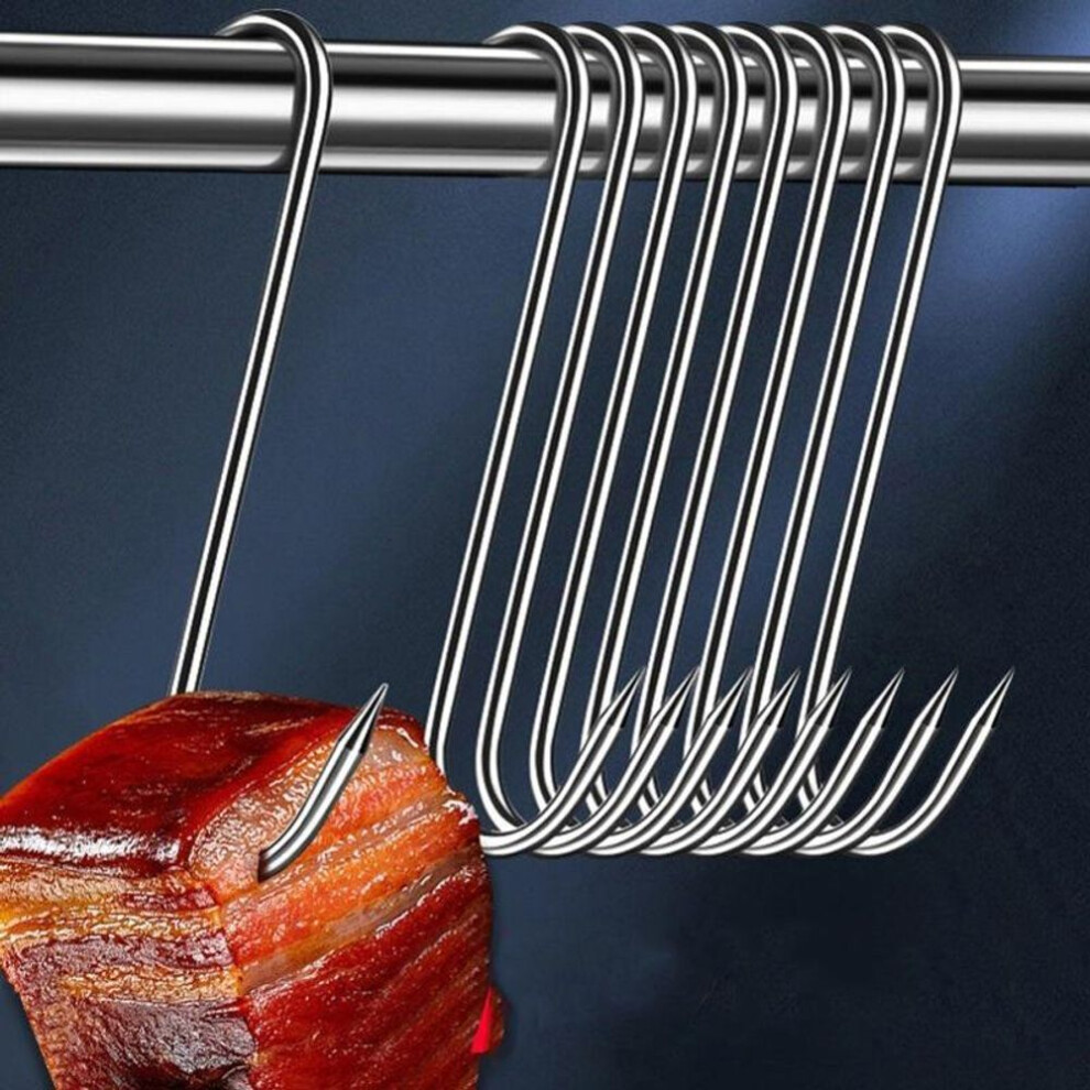 10pcs Stainless Steel S Hooks With Sharp Tip Butcher Meat Hook Tool For  And Cold Smoking Sausage Grill Duck Hanging Hooks