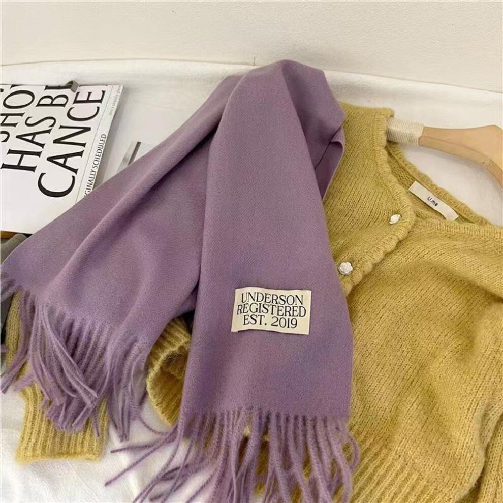 (purple, 35x170cm) Solid Color Cashmere Neck Scarf For Women Winter Warm Shawls And Wraps Large Hijab Scarves Female 35x170cm