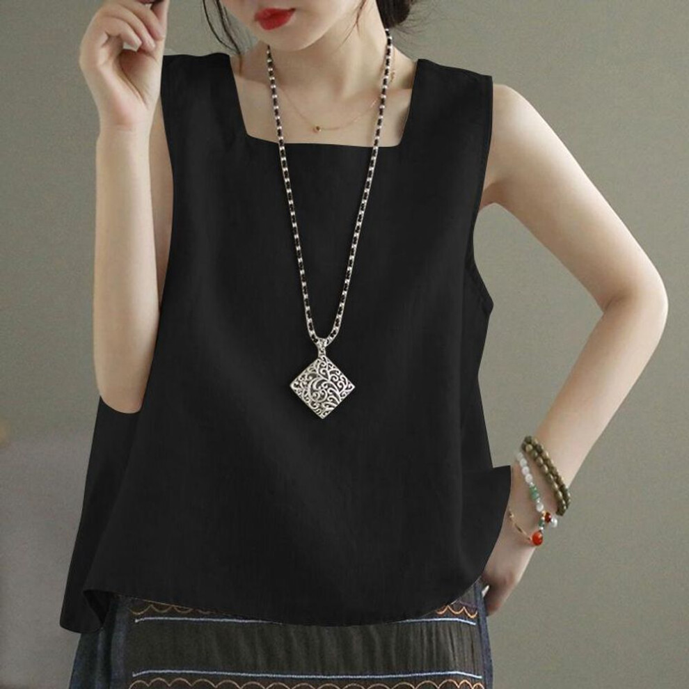 (black, 3XL) Zanzea Women Casual Square Neck Sleeveless Loose Summer Cotton Tank Tops