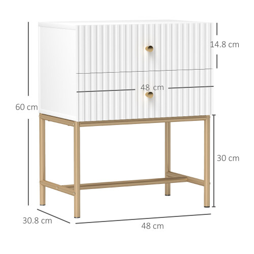 Homcom HOMCOM Modern Bedside Table with 2 Drawers for Bedroom, White 1