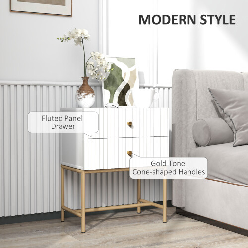 Homcom HOMCOM Modern Bedside Table with 2 Drawers for Bedroom, White 2