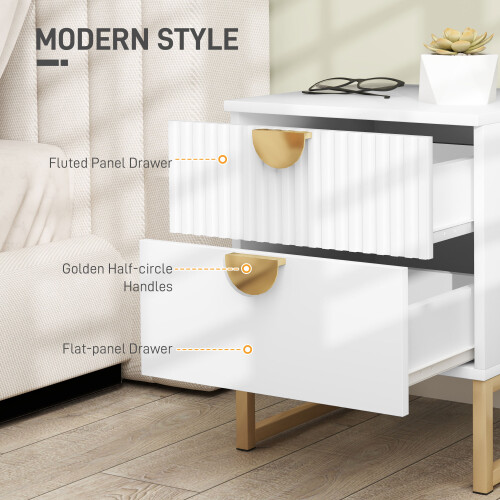 Homcom HOMCOM Bedside Table with 2 Drawers, Modern Side Table, White 2