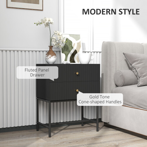 Homcom HOMCOM Modern Bedside Table with 2 Drawers for Bedroom, Black 2