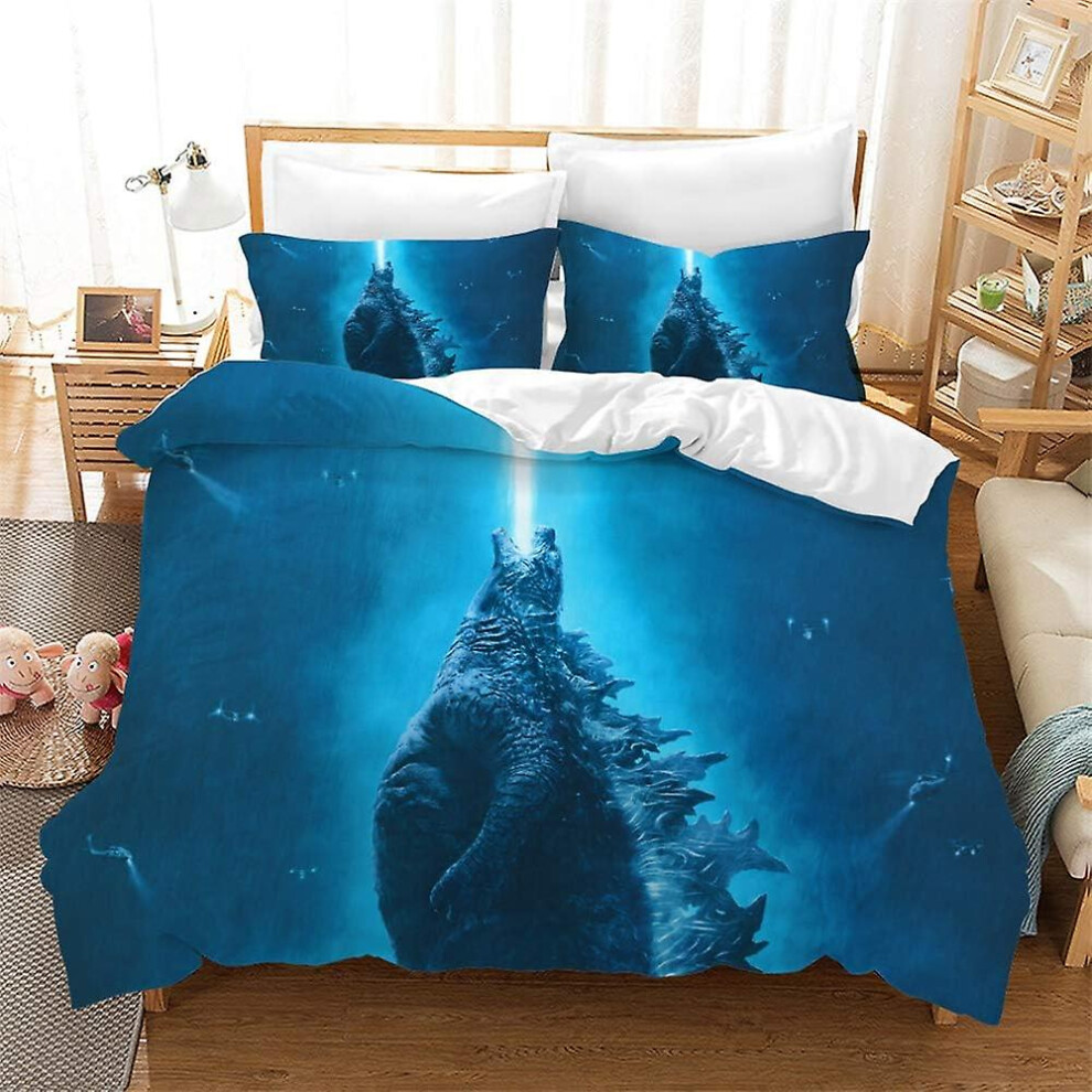(Double200x200cm, One size) Duvet Cover Godzilla, Dinosaur Monster Pillowcase Bedding Anti-mite Soft 15% Cotton + 85% Microfiber (Double))