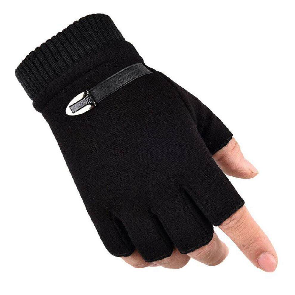 (black) Winter Fleece Warm Gloves Men Half Finger Gloves Stretch Fingerless Mittens For Outdoor Cycling Driving Gloves