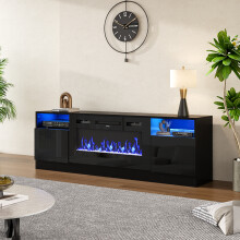 (Black) Recessed Electric Fireplace TV Stand with Remote Control