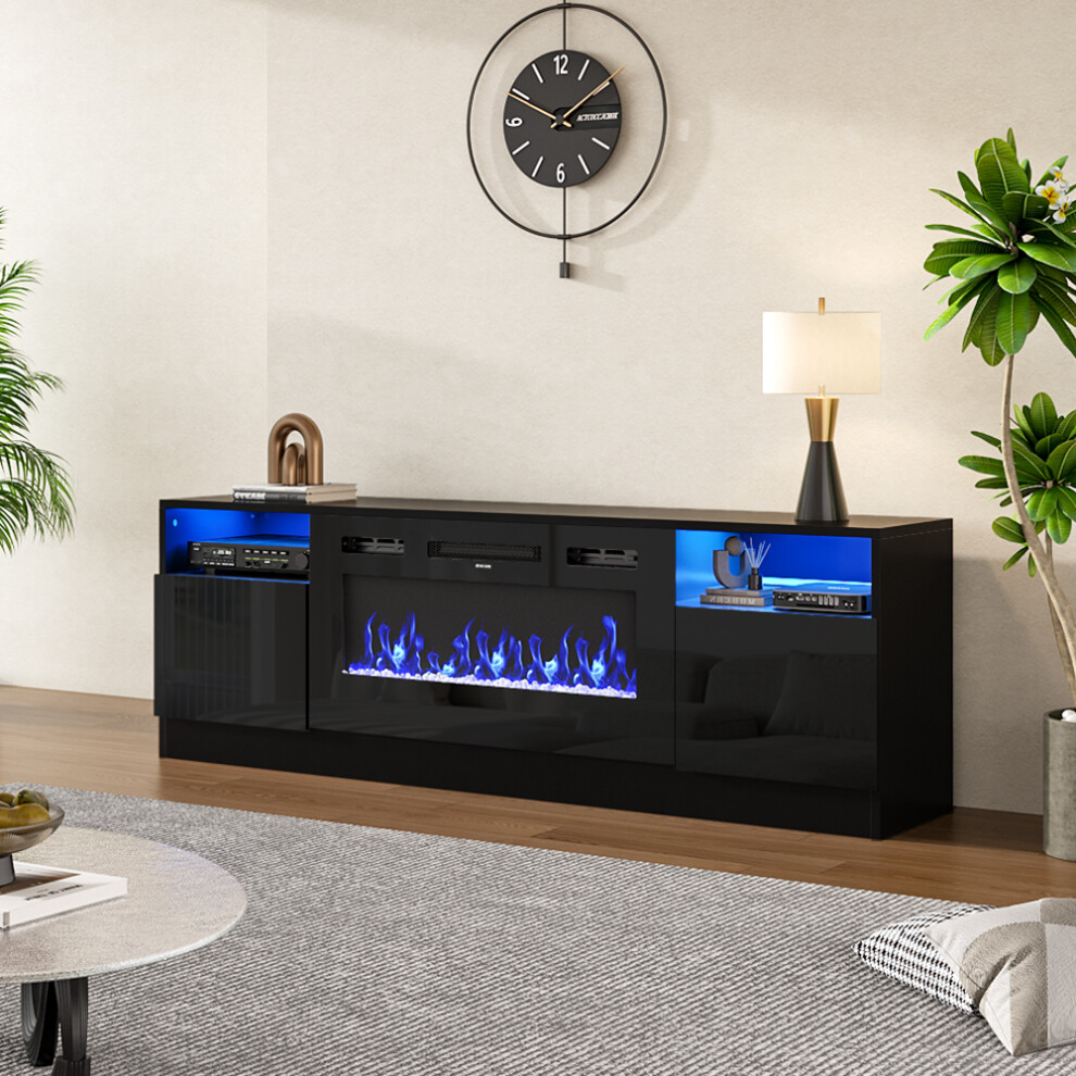 (Black) Recessed Electric Fireplace TV Stand with Remote Control