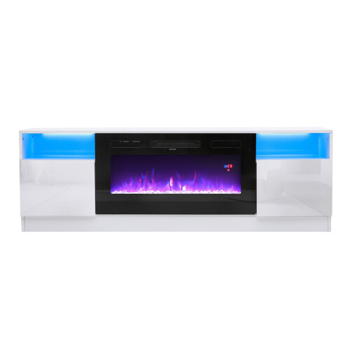 Living And Home (White) Recessed Electric Fireplace TV Stand with Remote Control 2