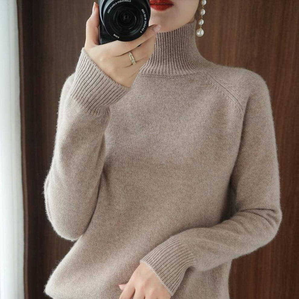(M, camel) Turtleneck Cashmere Sweater Women Winter Cashmere Jumpers  Knit  Female Long Sleeve Thick Loose Pullover