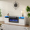 Living And Home (White) Recessed Electric Fireplace TV Stand with Remote Control 1