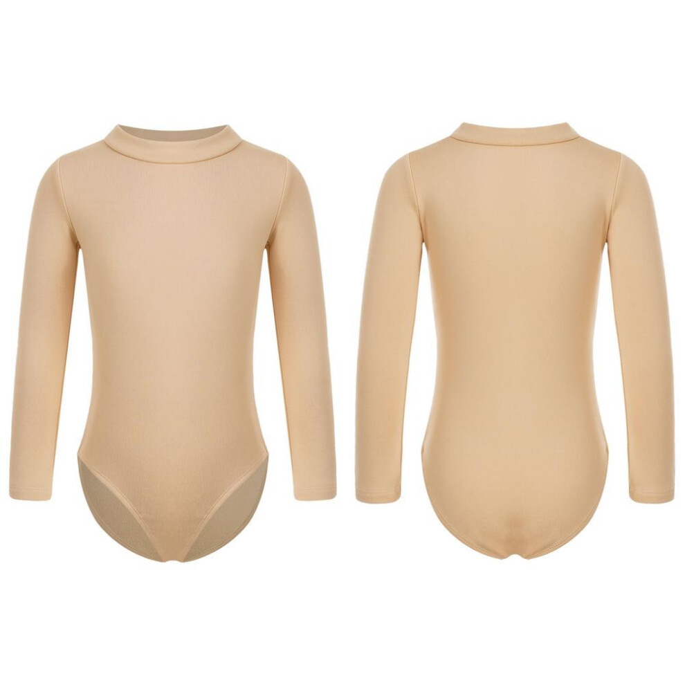 (nude, 10-11 Years) Nude Kids Girls Fleece Long Sleeve Leotard Solid Color Bodysuit Gymnastics Ballet Dance Training Costume