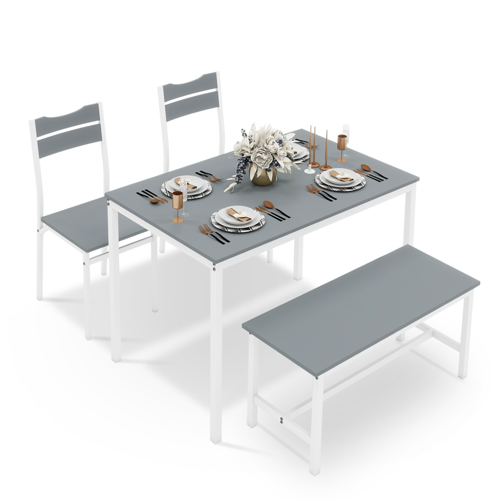 4 Seat Dining Table Chair Set 2 Chairs Bench Table Set Kitchen Blue UK