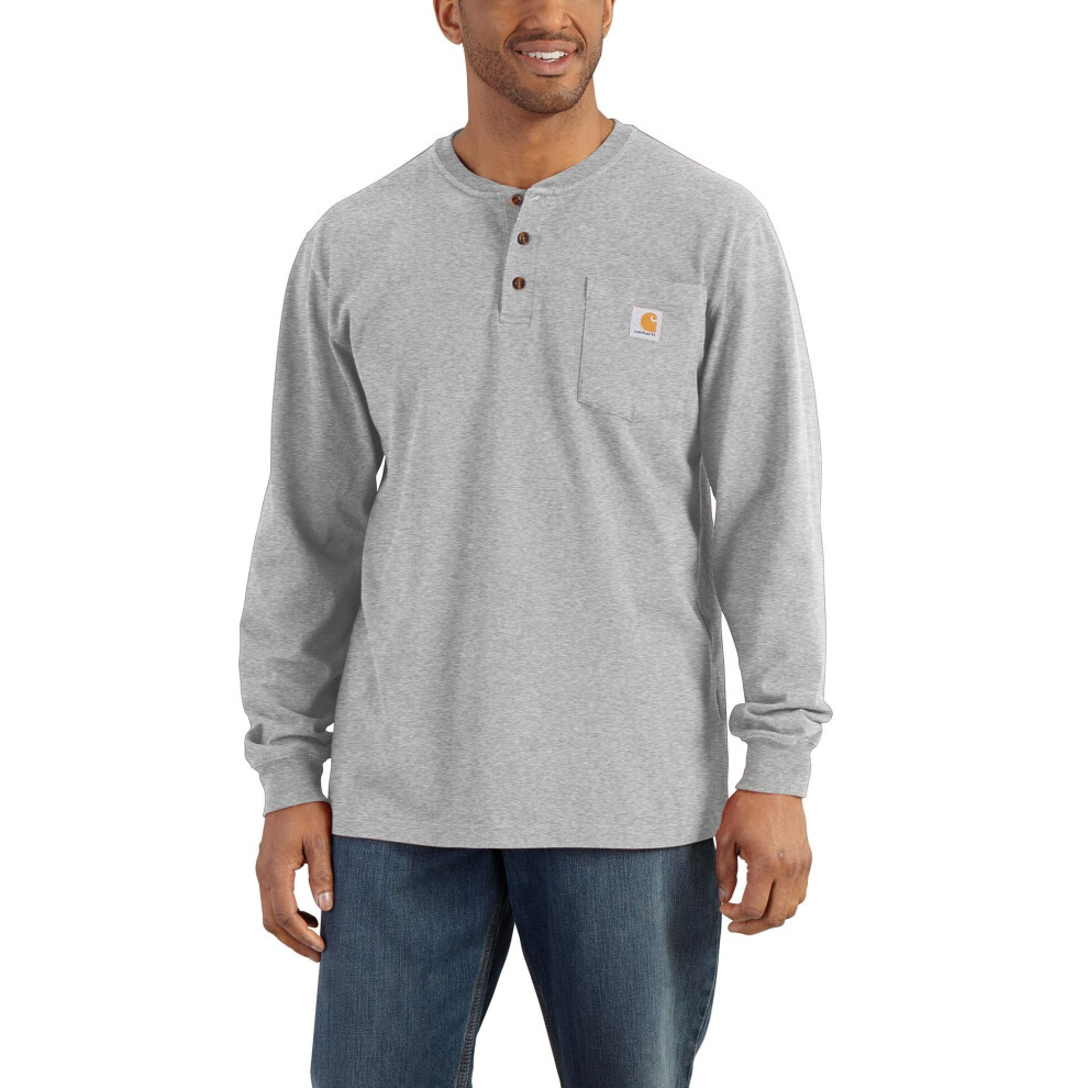 Carhartt Men's Big & Tall Loose Fit Heavyweight Long-Sleeve Pocket Henley T-Shirt Heather Gray X-Large Tall