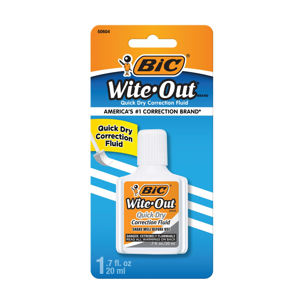 BIC Wite-Out Quick Dry Correction Fluid 20mL White Goes On Easy With A Reduced Dry Time 1-Count Pack