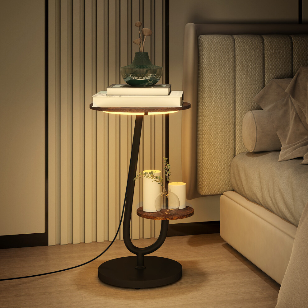 2 Tier Sofa Side Table Storage Bedside End Table With 3 Mode LED Light