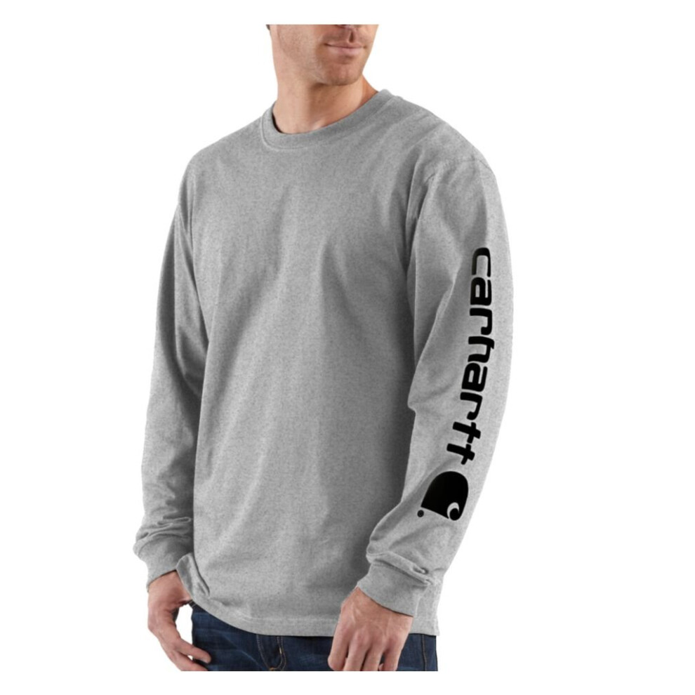 Carhartt Mens Loose Fit Heavyweight Long-sleeve Logo Sleeve Graphic T-shirt Big & Tall Fashion T Shirts Heather Grey Large Big Tall US