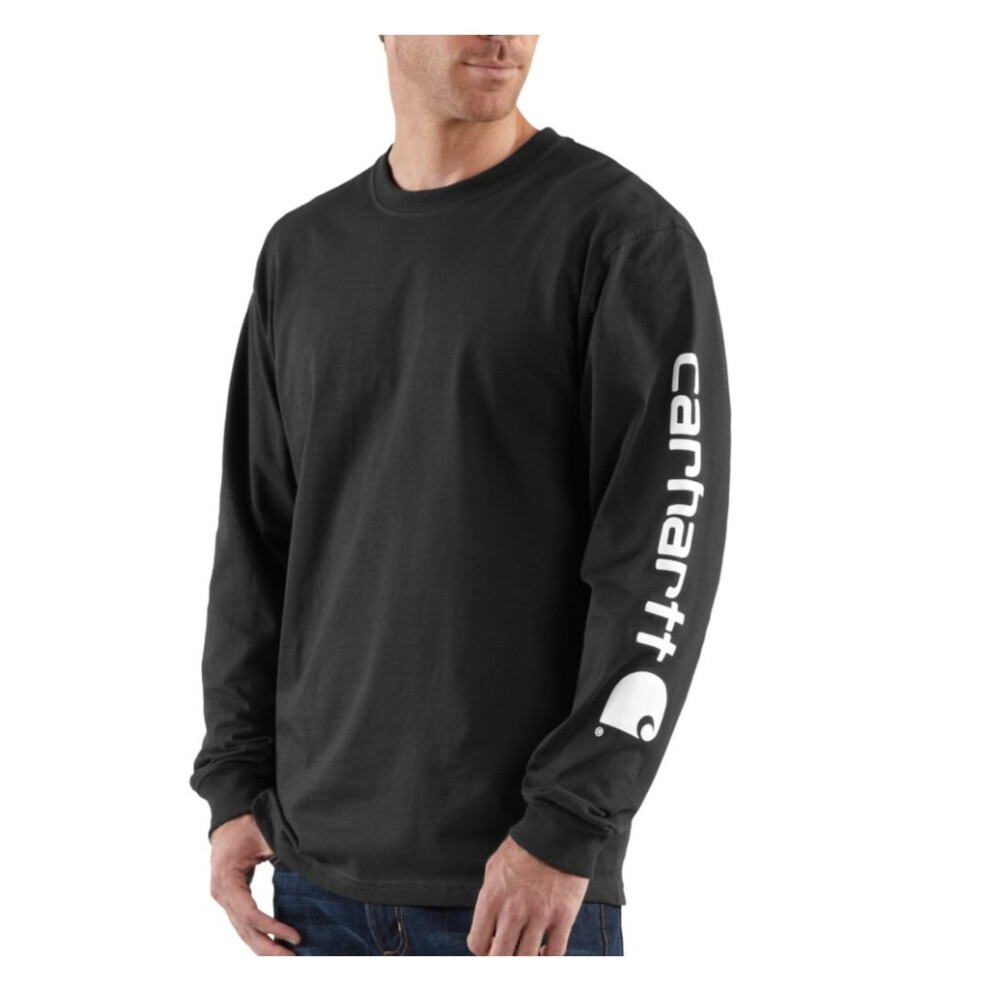 CarharttmensLoose Fit Heavyweight Long-Sleeve Logo Sleeve Graphic T-ShirtBlackLarge Tall