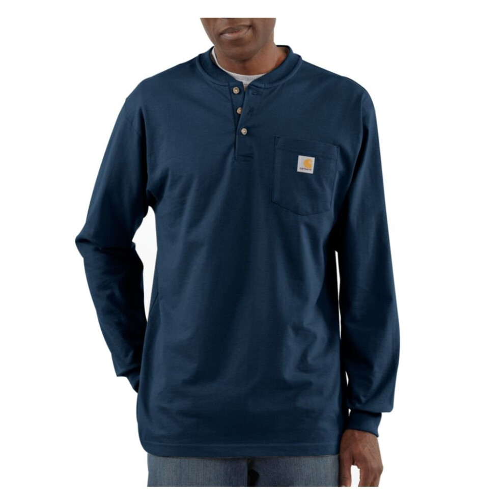 Carhartt Men's Big Loose Fit Heavyweight Long-Sleeve Pocket Henley T-Shirt Navy Large Tall