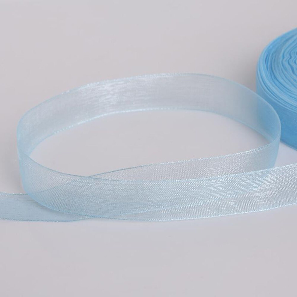 (light blue) 50yards Organza Silk Ribbon 15mm 50 Yards Chiffon Roll Sewing Fabric Accessorie Craft Gift Wrap