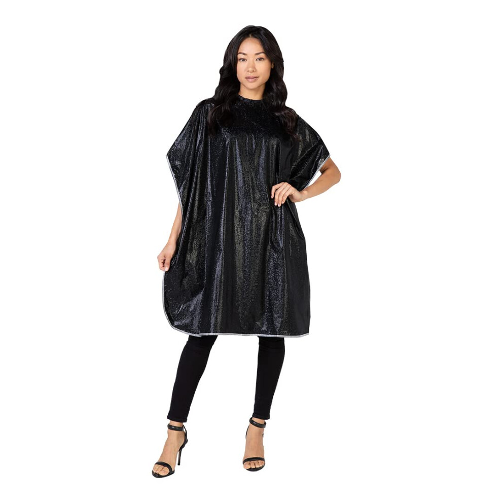 Betty Dain Black Hair Stylist Shampoo Cape Waterproof And Stain Resistant Vinyl Soft Nylon Neckband Classic Color Design Touch-And-Close Fastener