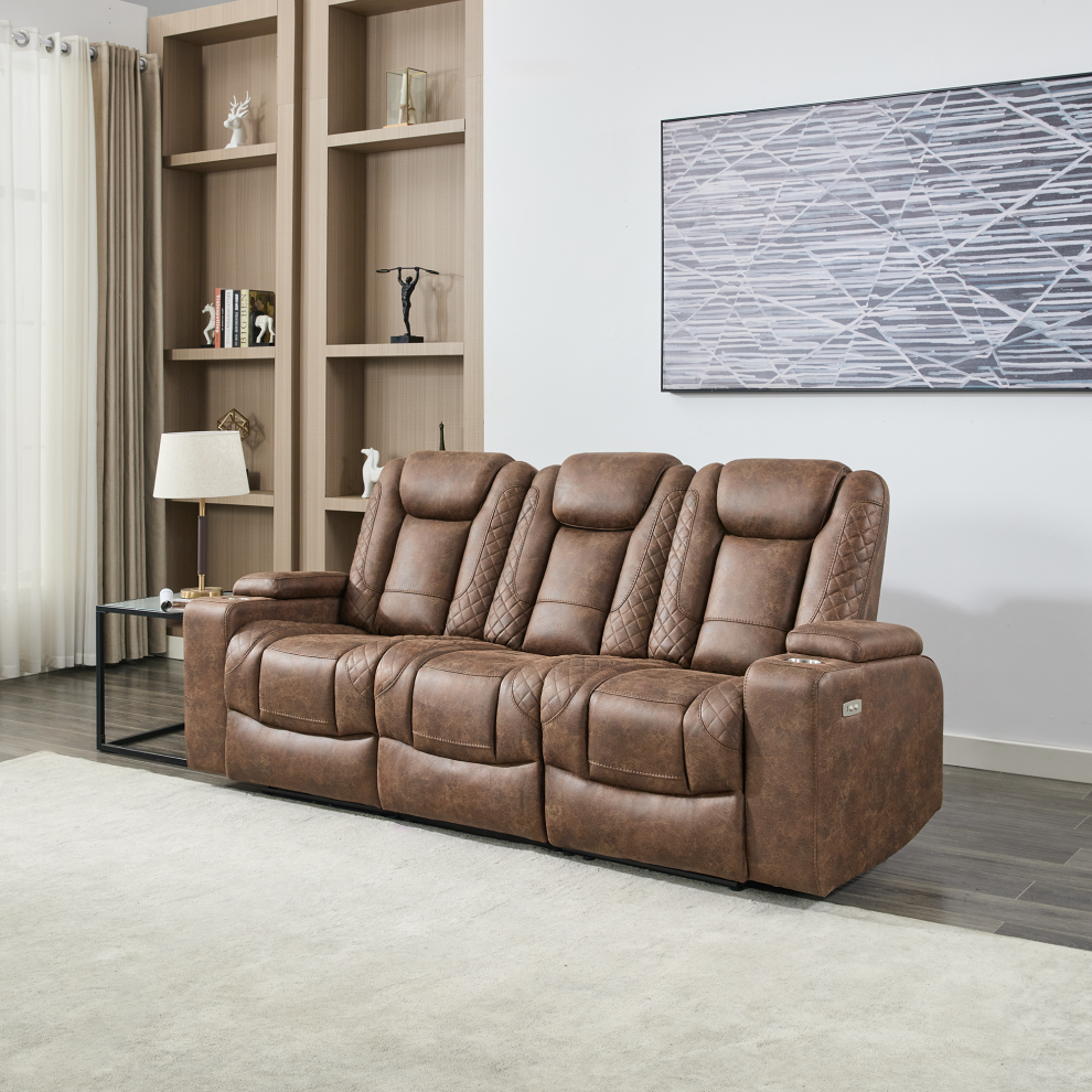 More4homes (Brown) Ashton 3 Seater Fabric Auto Recliner Sofa