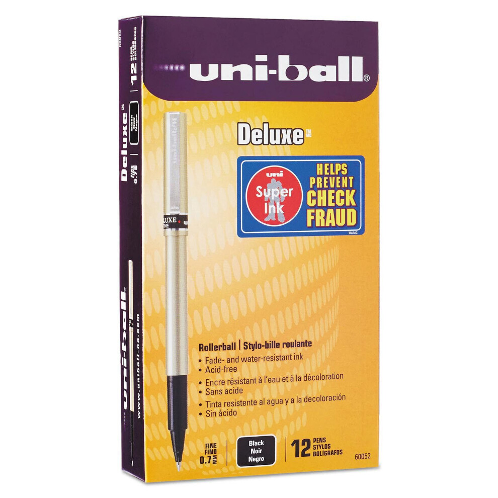 uni-ball Deluxe Roller Ball Stick Waterproof Pen Black Ink Fine Dozen