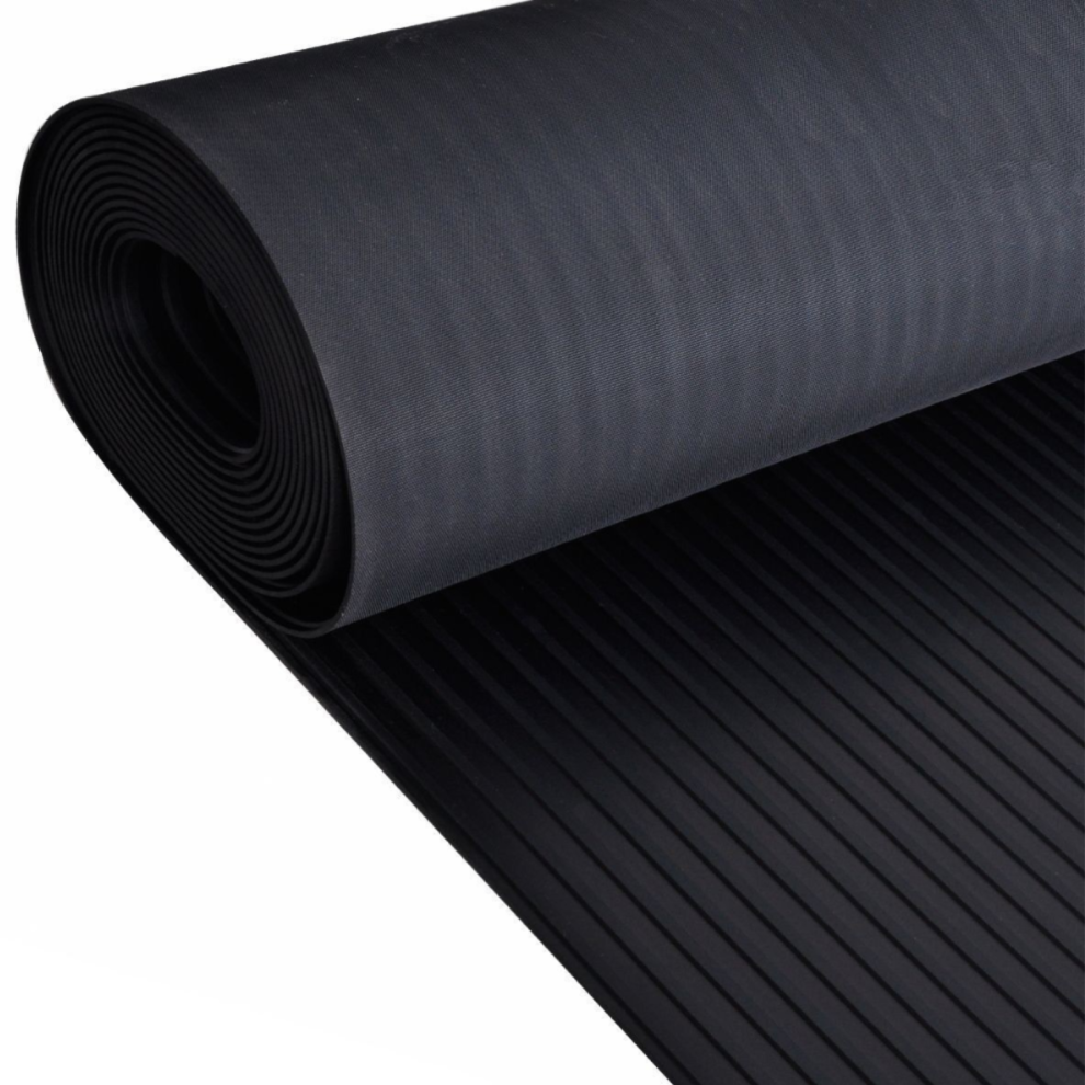 (1m x 1m ) Wide Ribbed Rubber Roll Flooring Matting  3mm Thickness 1m Wide Up to 15m Length