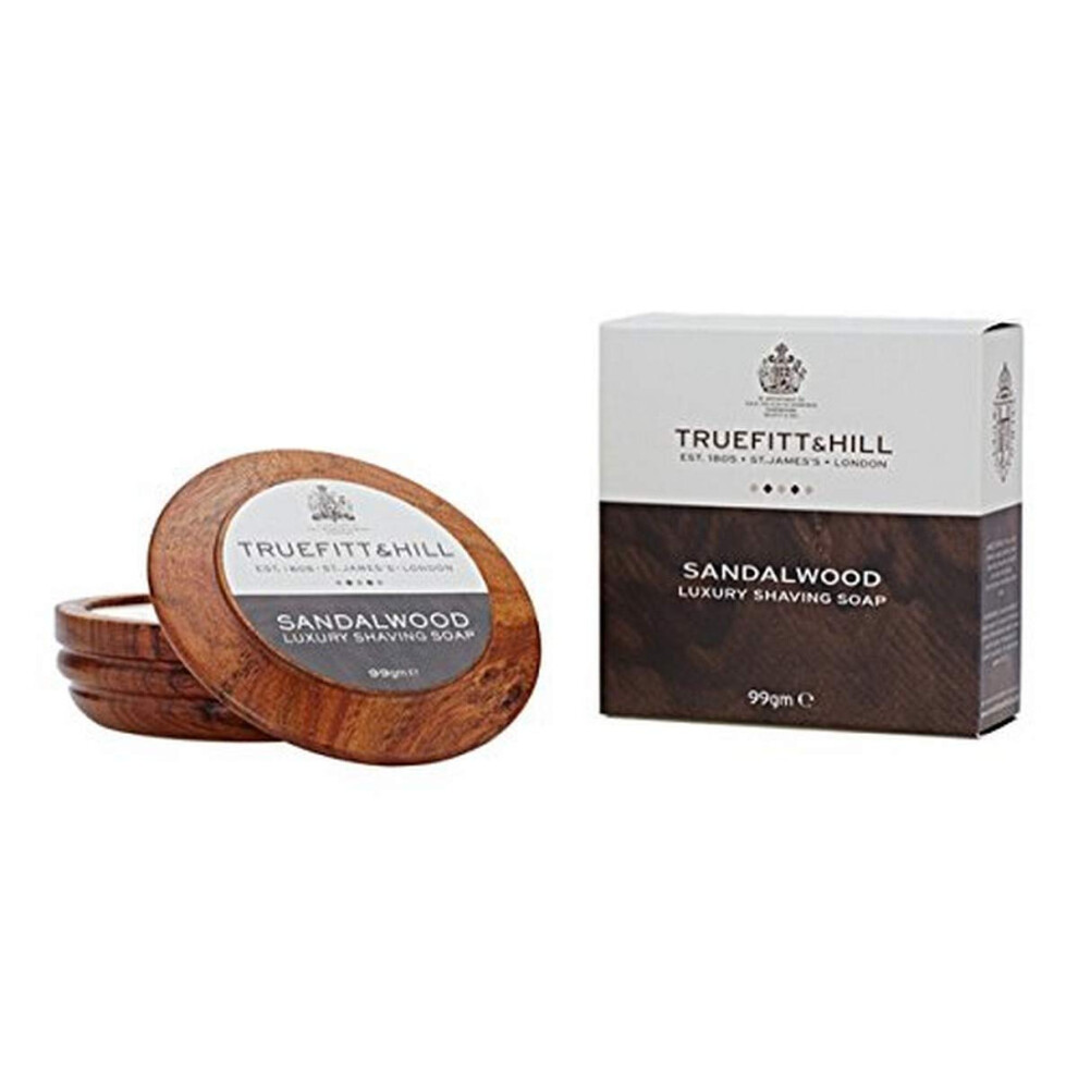 Truefitt & Hill Luxury Shaving Soap In Acacia Wood Bowl - Sandalwood - Hydrating Rich Lather For A Closer Smoother Shave Gentle On Sensitive Skin Per