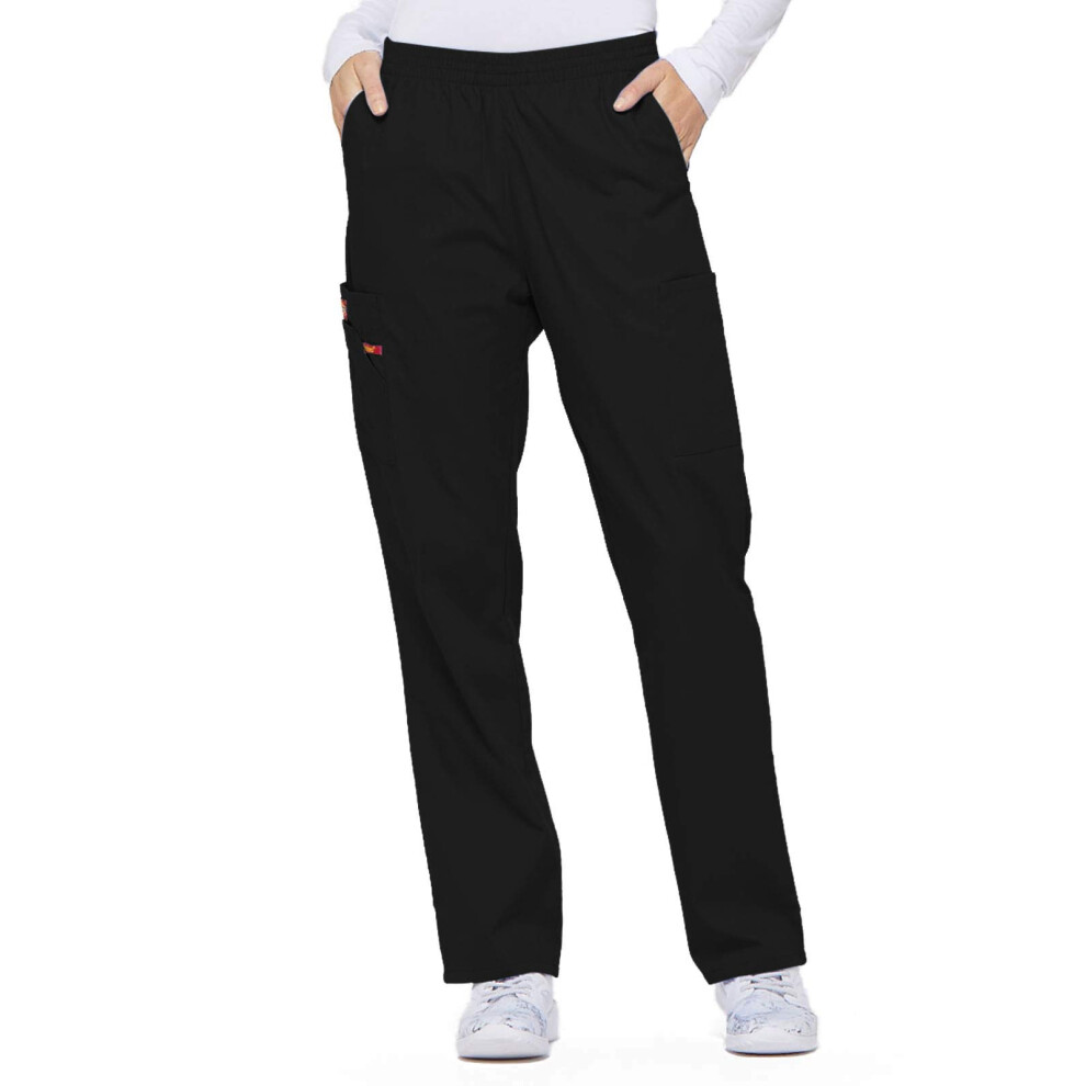 Dickies EDS Signature Women Scrubs Pant Natural Rise Tapered Leg Pull-On Plus Size 86106P  2XL Petite  Black