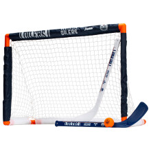 Franklin Sports NHL Edmonton Oilersin minijkiekkosetti - lasten sispolvikiekkomaalipallo 2 minihockeymail-yhdistelmsarja - Nuorten NHL-joukkueen