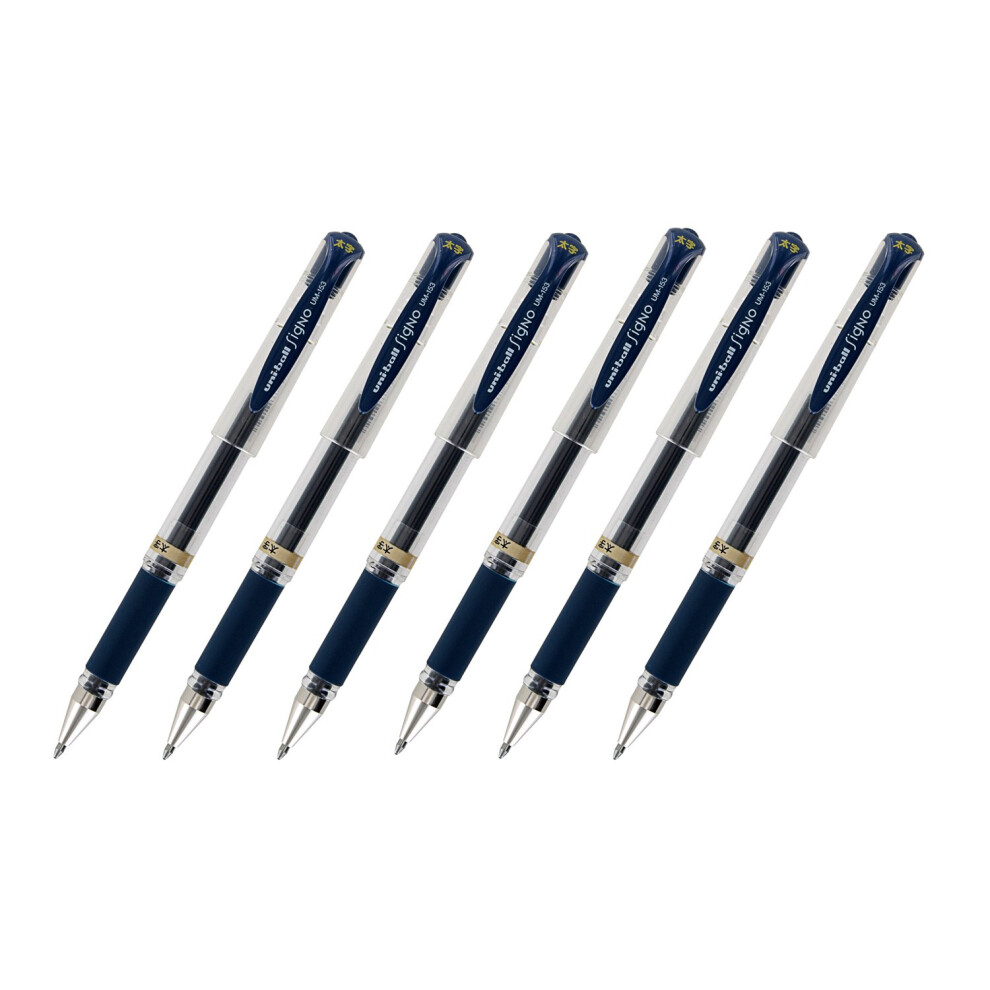 Uni-Ball Signo UM-153 Gel Ink Rollerball Pen 1.0mm Broad Point Blue-Black Ink Pack Of 6