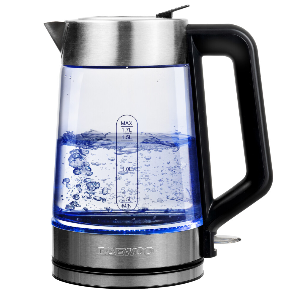 DAEWOO 3000W 1.7L EASY FILL ELECTRIC GLASS KETTLE WITH LED ILLUMINATION RAPID BOIL